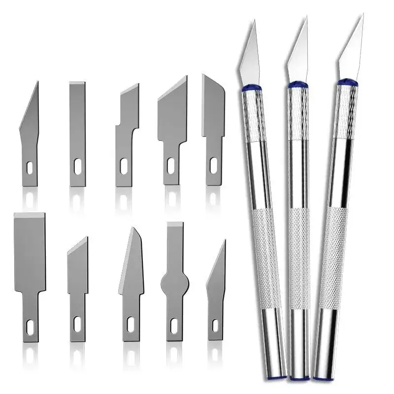 13pcs/Set Metal Scalpel Knife with Magnetic Storage box includes 3pc Carving Handles & 10pcs Knife Blades DIY Manuel Repair Tool