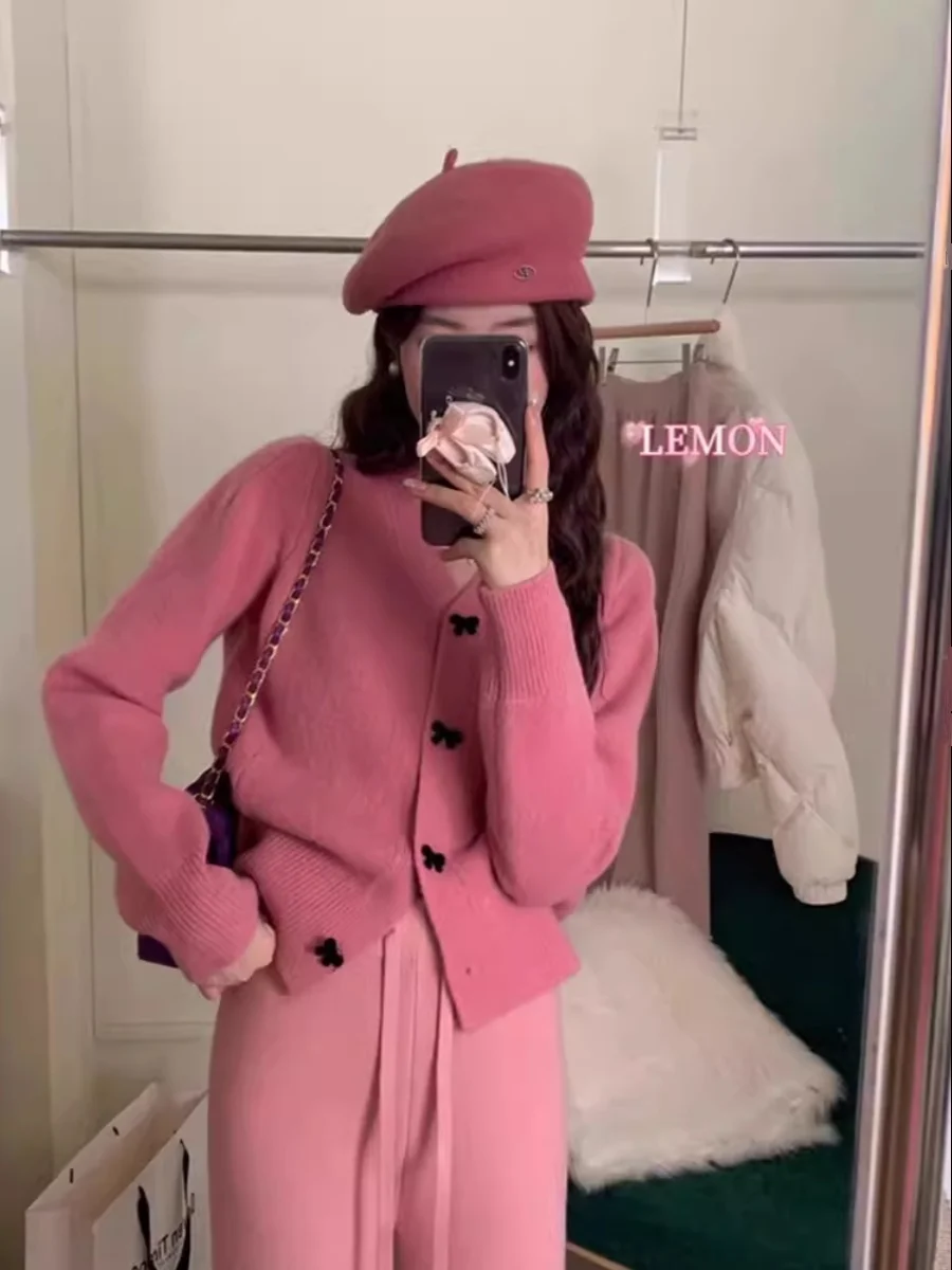 ort V-ne Knitted Open Cardigan Women's Faion Spring Autumn Winter  Knot Sweater Jaet Top Small Size