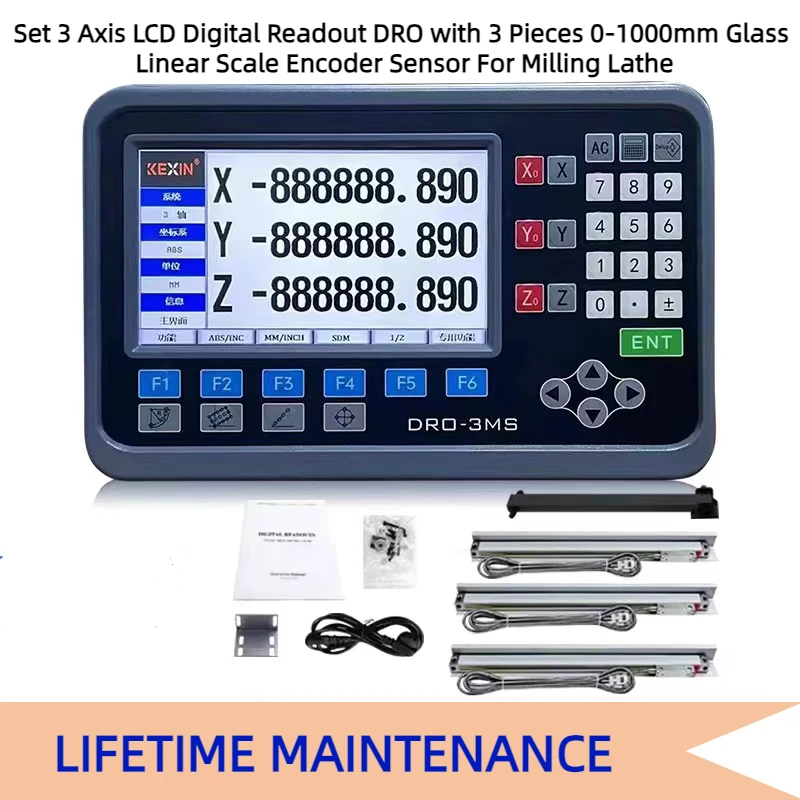 

Free freight Set 3 Axis LCD Digital Readout DRO with 3 Pieces 0-1000mm Glass Linear Scale Encoder Sensor For Milling Lathe