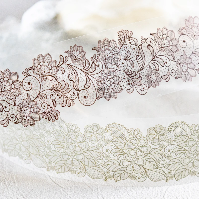 40mm*2m/Roll Simple Literary Landscaping Lace PET Tapes Creative DIY Journal Collage Decor Scrapbooking supplies Stationery Tape 2