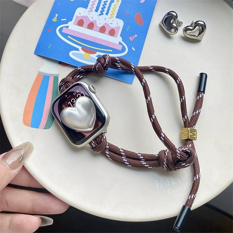حبل نايلون قابل للتعديل لساعة أبل ، سوار ملون أنيق...