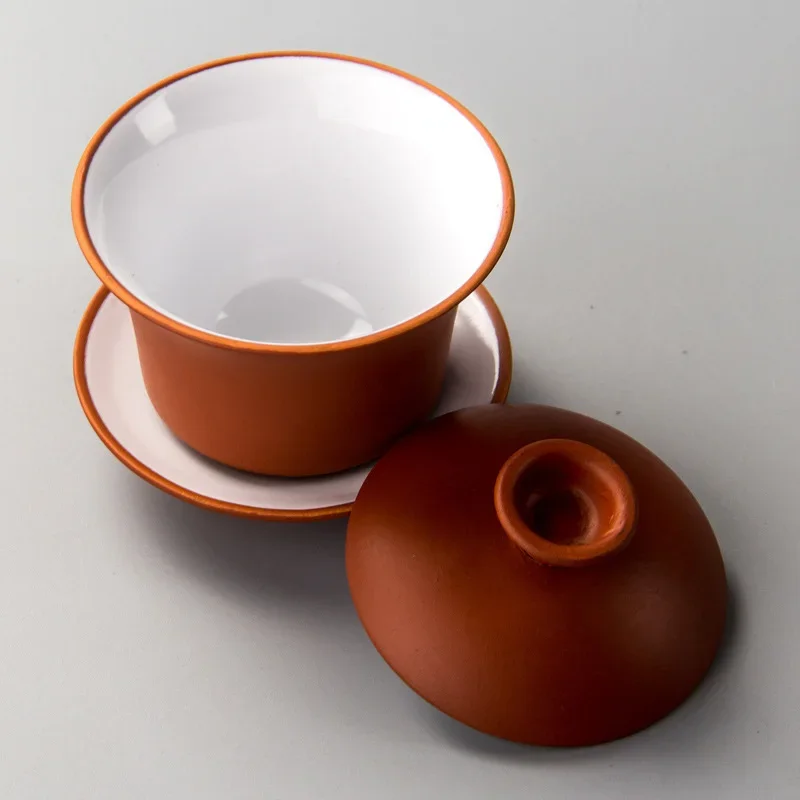 Purple Clay Gaiwan Teaset Elegant Chinese Tea Cup, Teaware with Lid, Bowl and Saucer, Tea Brewing, High Quality