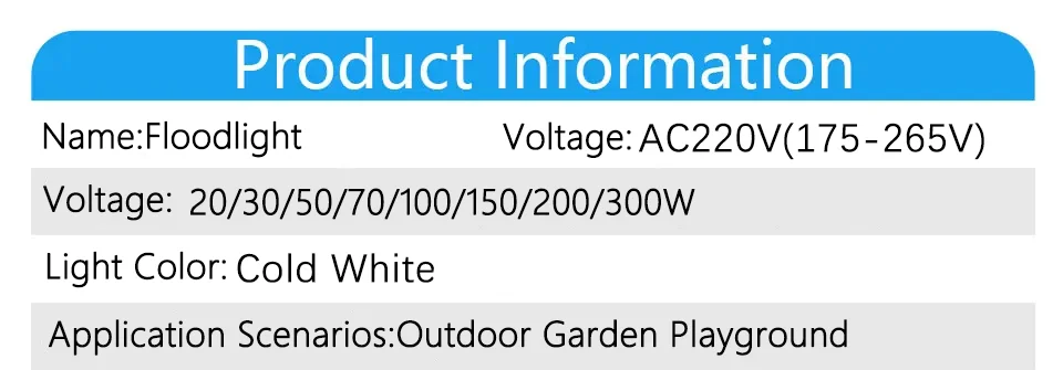 Description Picture 4 of itemLED Floodlight Motion Sensor AC220V 110V 30W 50W 70W 100W 150W 200W Waterproof Outdoor Projector Exterior Spotlight Outdoor lamp