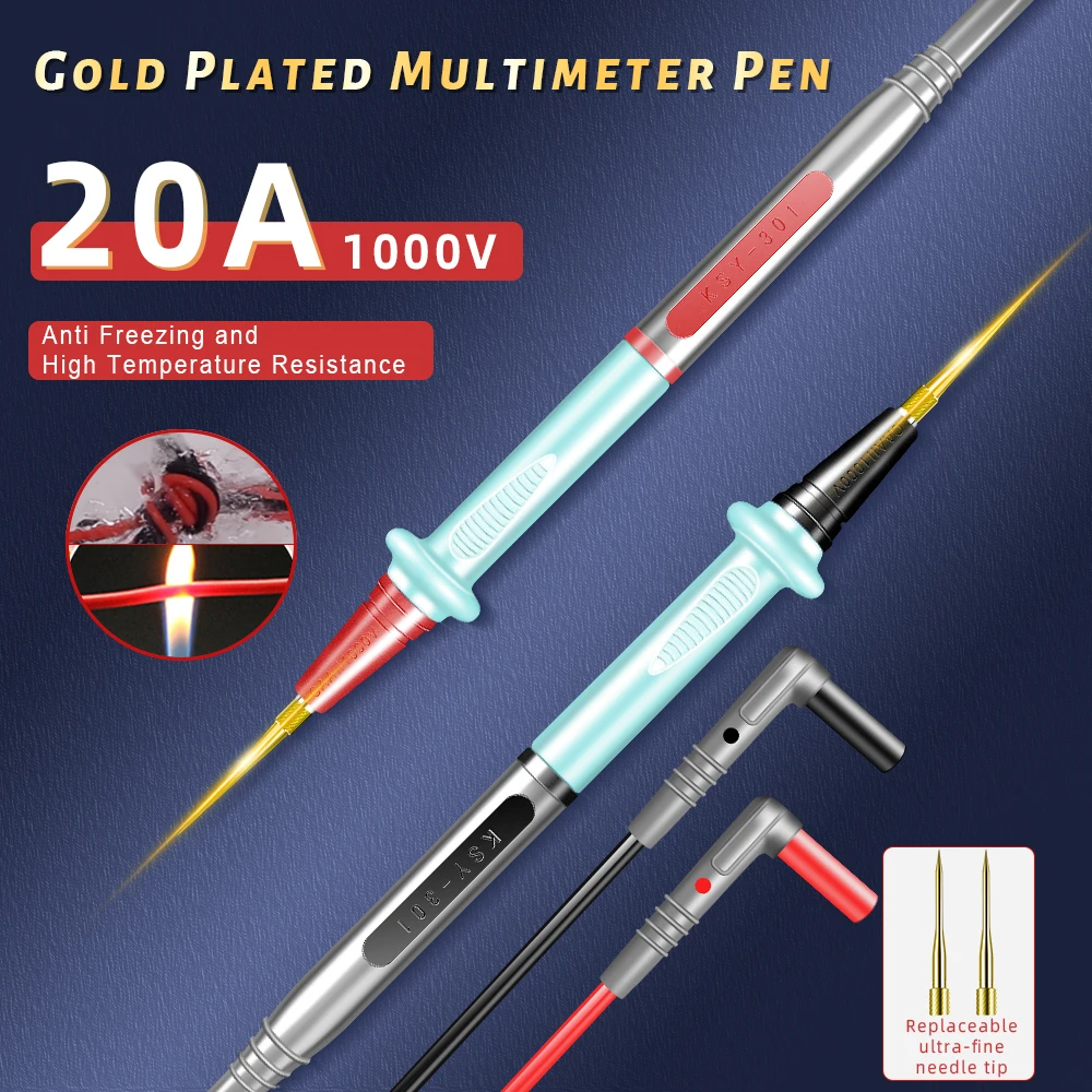 AUNEK PT1005 Kit Cavi Di Prova Per Multimetro – 1000V 10A Con Pinze A Coccodrillo E Punte Nichelate - 4