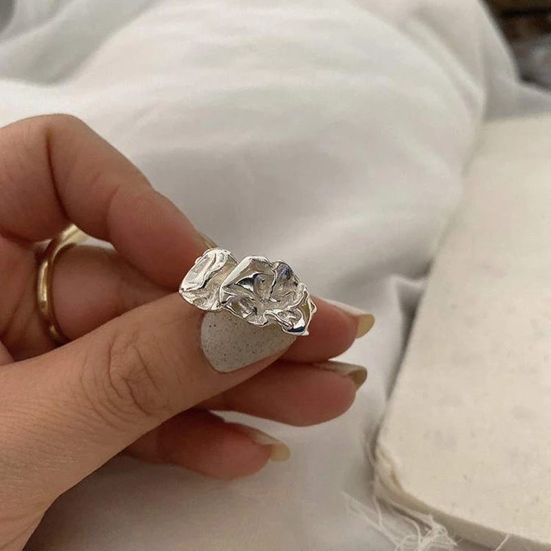 Silver Ring Opening Ring Finger Ring Adjustable Rings New Silver Color Ring for Women Fashion Creative Irregular Metal Geometric Creative Open Rings Party Temperament Jewelry Gift
