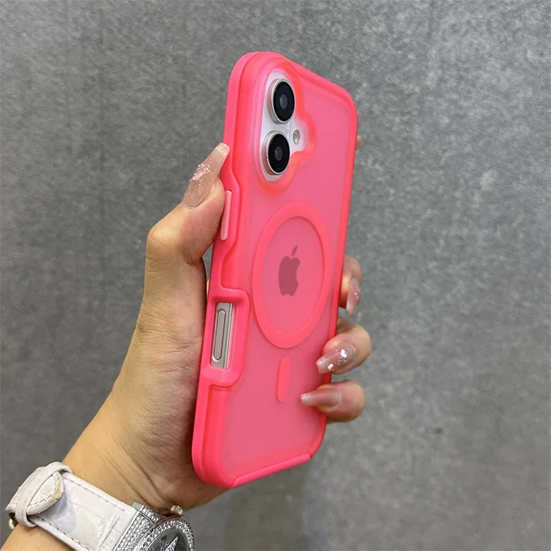 Magnetic Neon Color Matte Translucent Armor Shockproof Case for IPhone 16 13 12 14 15 Pro Max for Magsafe Wireless Charge Cover view 3