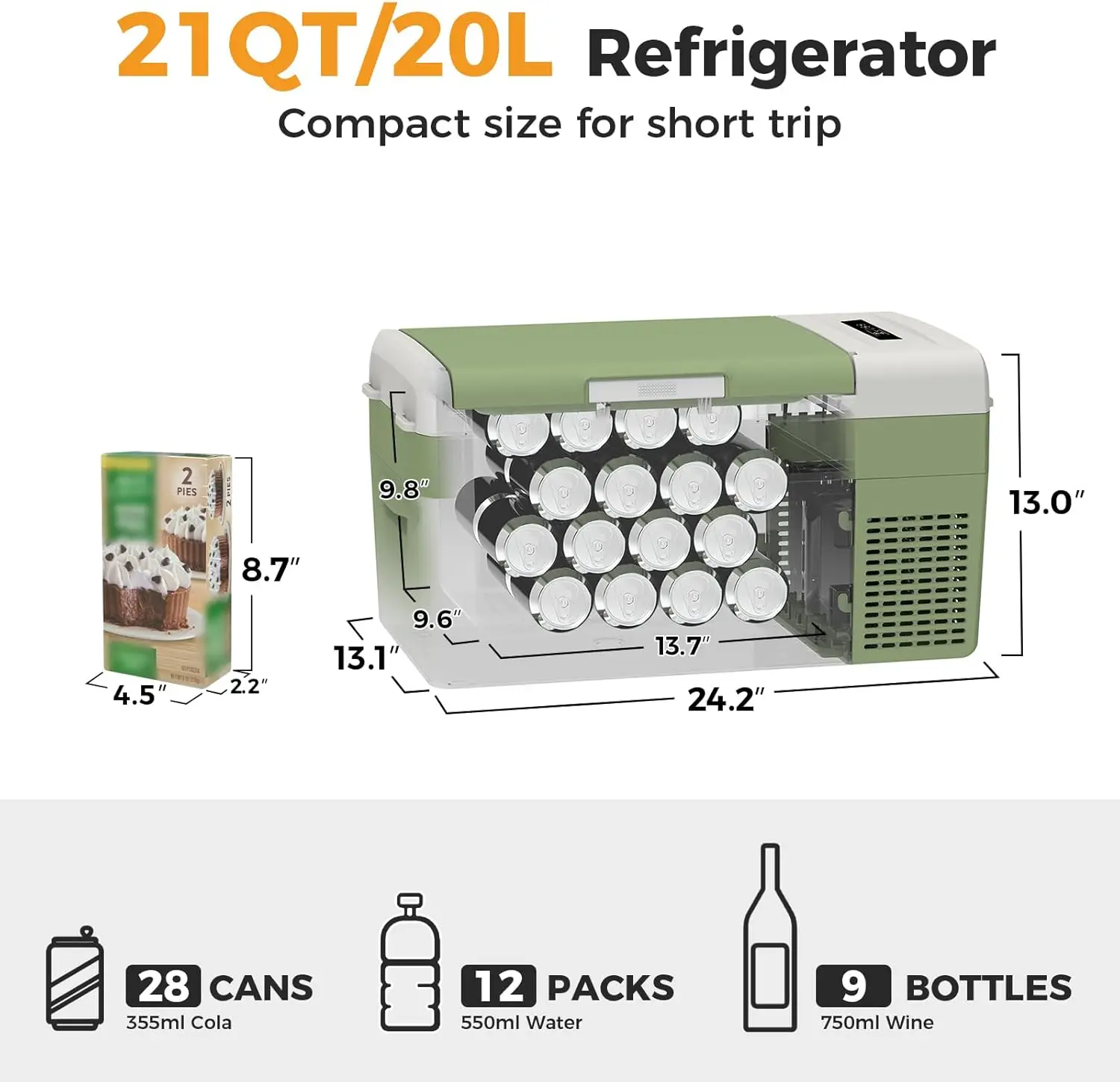 Portable 12v Refrigerator, -4℉-68℉ Fast Cooling Car Refrigerator, 20L/21Qt Car Fridge Portable Freezer with 12/24V