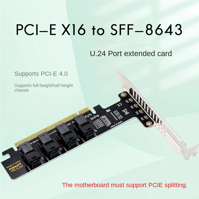 NGFF PCI-E 16X-4 포트 U.2 NVME 분할 확장 카드, SFF-8639/8643 NVME PCIE SSD 어댑터, 메인보드 SSD용