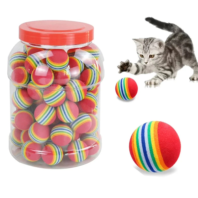 Rainbow EVA Cat Toys Ball Interactive Cat Dog Play Chewing Rattle Scratch EVA Ball Training Balls Pet Toys Supplies