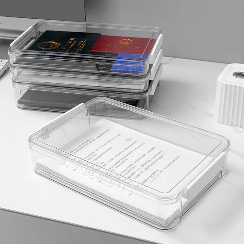 A4 Acrylic Document Organizer Transparent Desktop Paper Storage Box Exam File Holder Household Office Dust-Proof Card Case