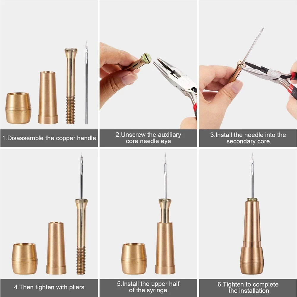 Leather Sewing Kit Leather Sewing Kit DIY Leather Sewing Awl Needle with Copper Handle Set Canvas Tent Shoes Repairing Tool Nylon Thread