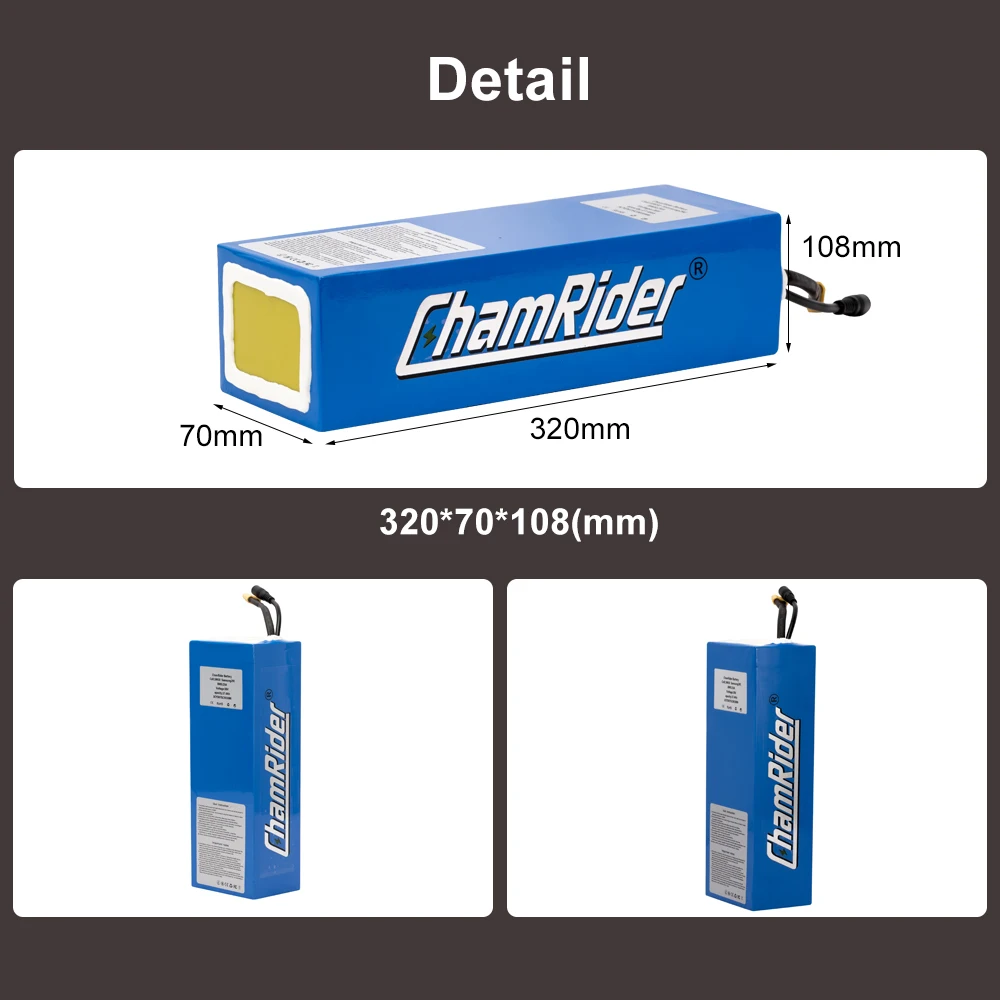 ChamRider 36V Ebike Battery 48V 20A 30A BMS 350W 500W 750W 18650 Cell Lithium Pack For Bike Bicycle Electric Scooter