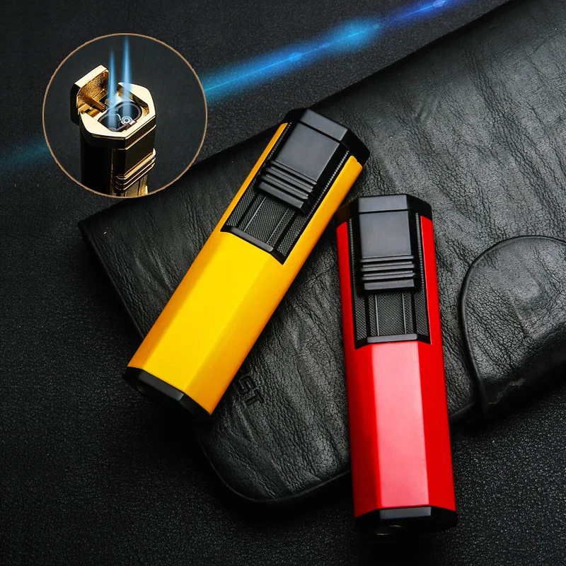 New Honest Cigar Punch Lighter Metal Electronic Igniter 2 Jet Flame Windproof Butane Torch Men's Smoking Accessories