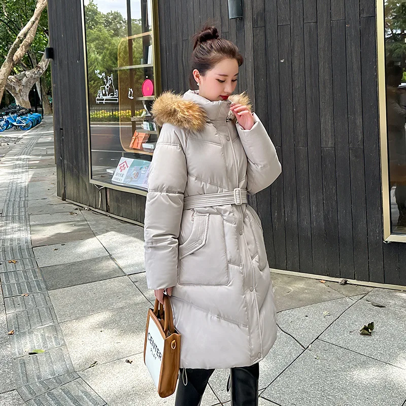 Chaqueta de invierno para mujer, impermeable, abrigada, con cuello con capucha de piel, parkas de longitud media