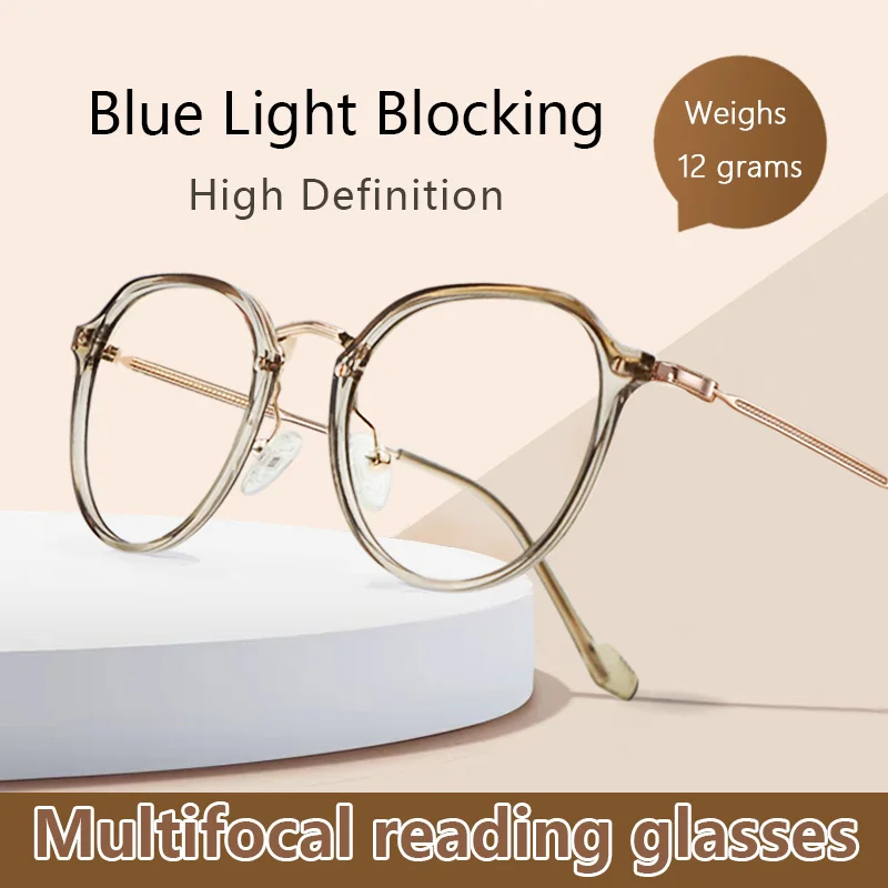 

Progressive Multifocal Reading Glasses Blue Light Blocking Presbyopia Eyeglasses High Quality CR39 Resin Lens, for Women