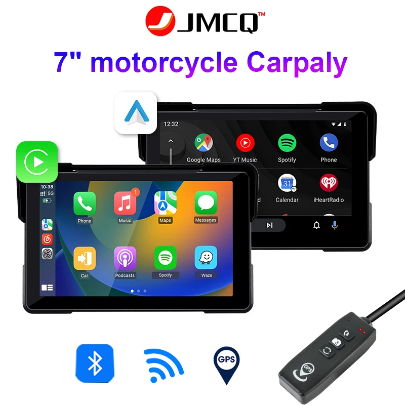 JMCQ GPS Navigation Motorcycle IPX7 Waterproof Apple Carplay Display Screen Portable Motorcycle Wireless Android Auto Monitor