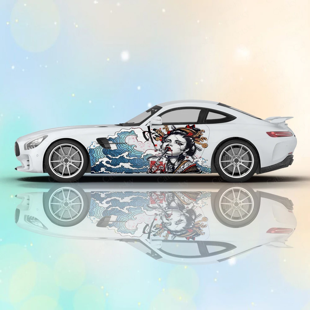 

Dance girl wave art car stickers Japanese girl side car stickers car side graphic pattern color car stickers side decals samurai