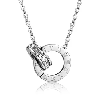Stainless steel Roman numeral necklace with interlocking circles