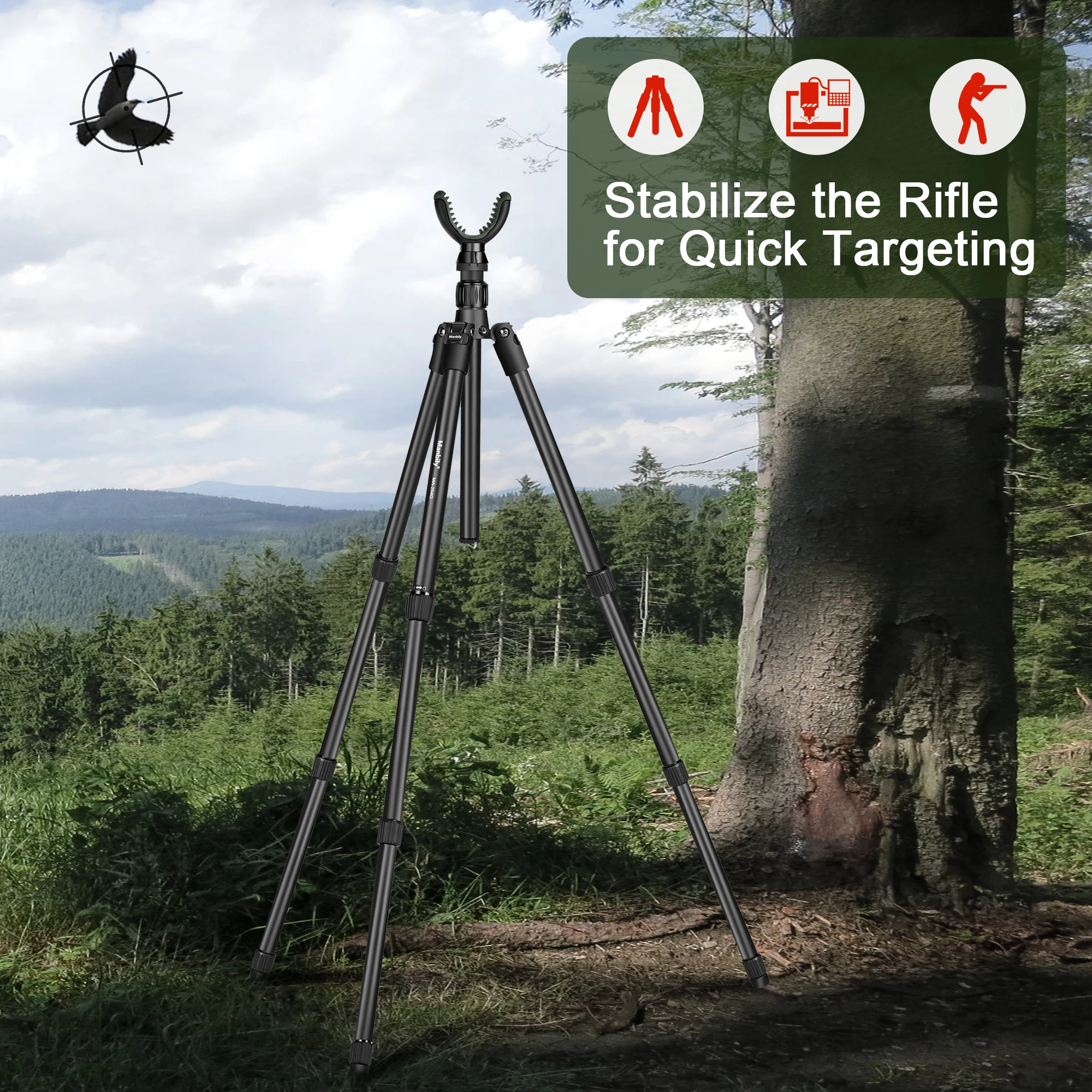 Manbily Hunting Tripod Rest Aluminum for Rifle with V-Yoke Shooting Stick Head Universal Camera Tripod MA-254G