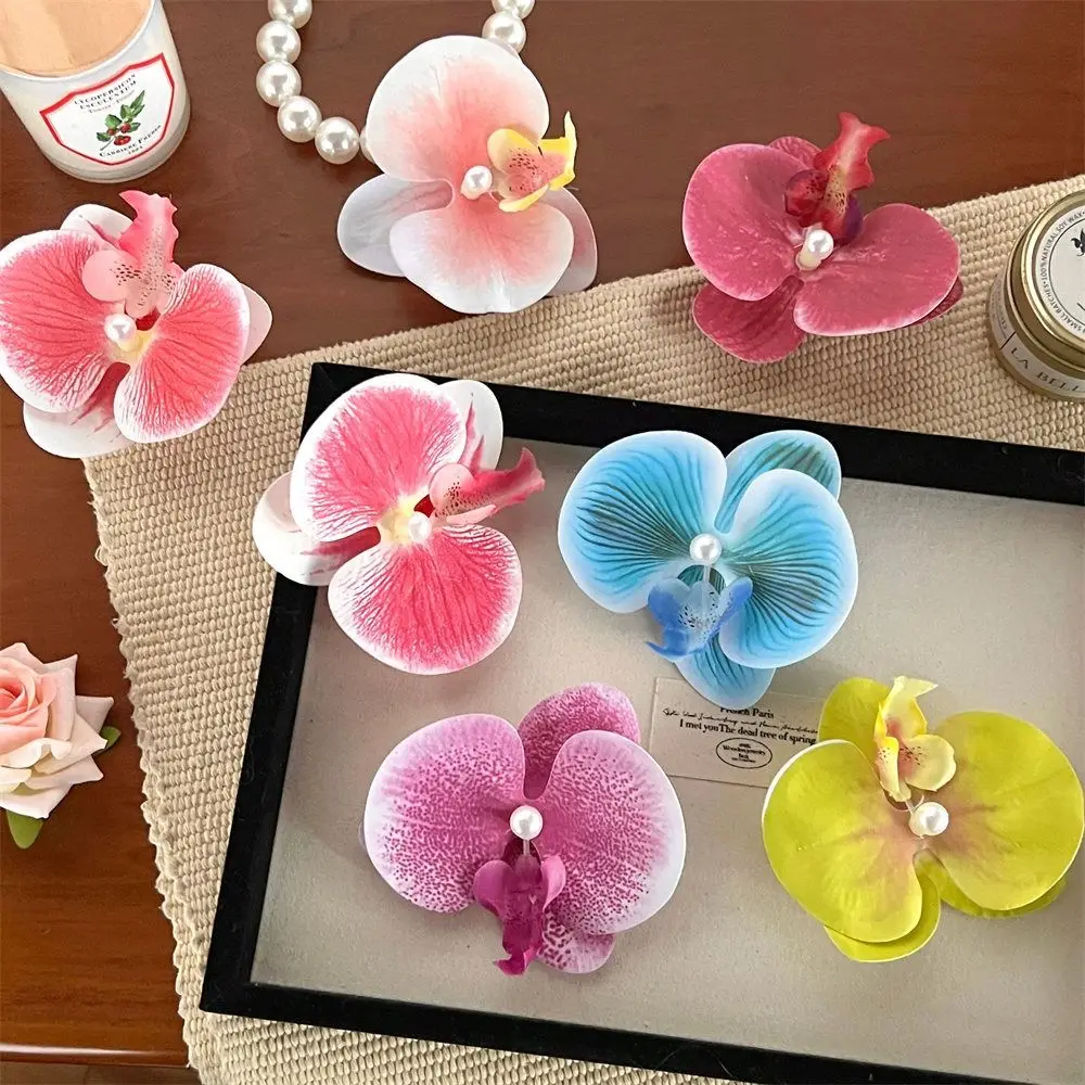 Cloth Flower Hair Clip Pearl Korean Style Orchid Flower Hairpin Butterfly Orchid Bohemian Style Girl Hair Clip
