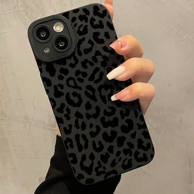 Sleek Black Leopard Print Matte Anti-Drop Phone Case - Perfect Gift