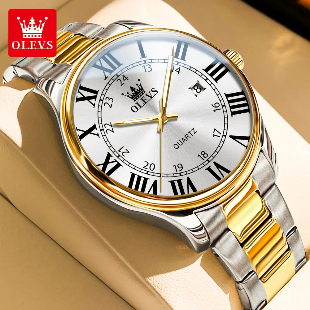 ساعات OLEVS الفاخرة بمقياس روماني للرجال، ساعة كوا...