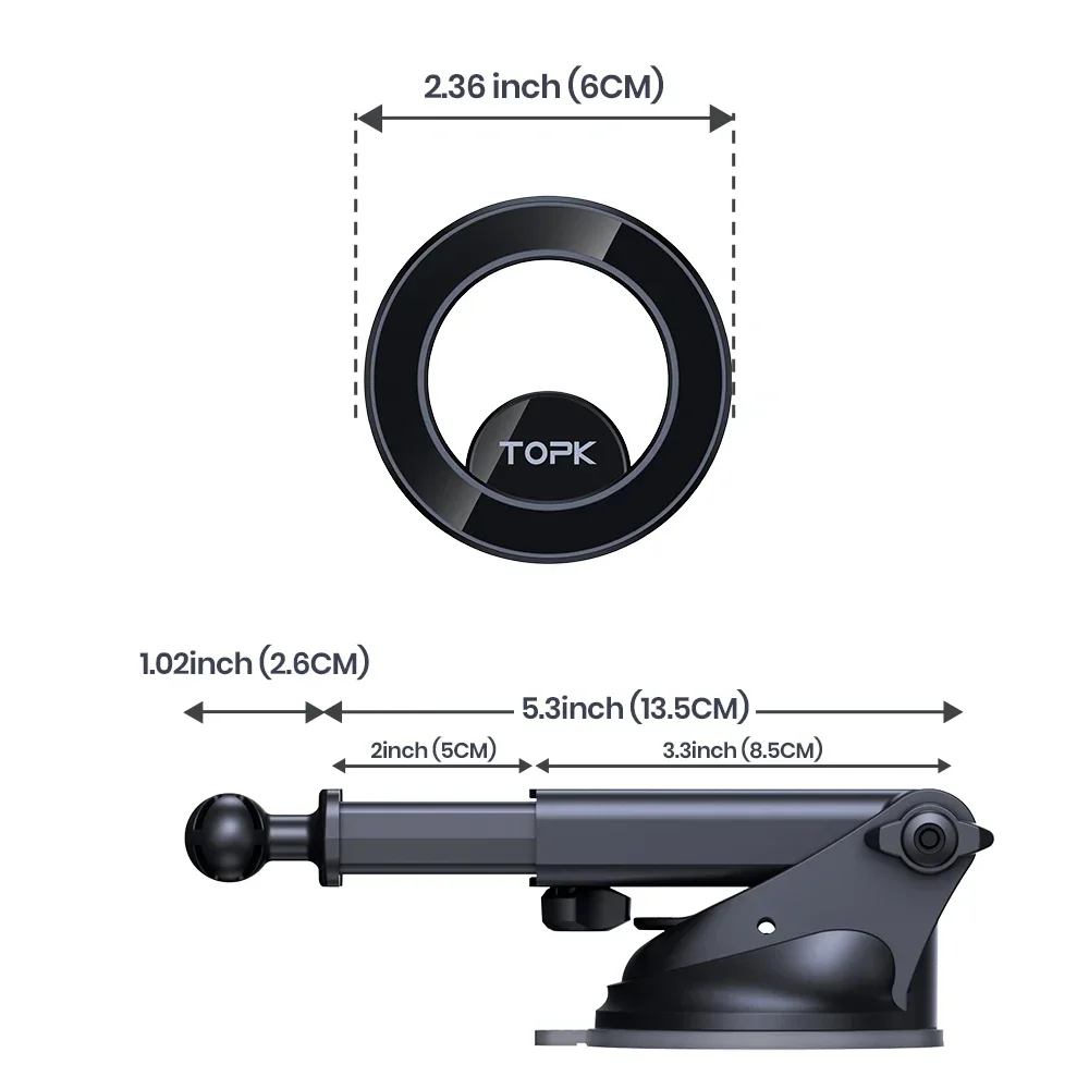 Universal Magnetic Car Phone Mount - MagSafe Design, Easy Dashboard/Windshield Installation