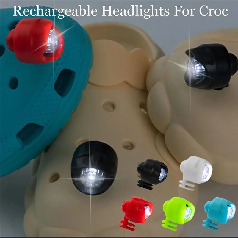 LED For Crocs Lights Headlight Croc Shoes Battery Light Waterproof Shoes Night Light for Walking Camping Lasting Glow Funny