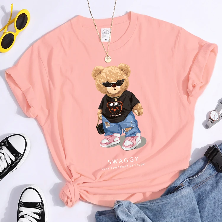 Teddy Bear Goes Out,Be Confidence Be Positive Tshirt Original Soft Tshirt Trend Simple Tee Top Summer Individual Women Tshirt