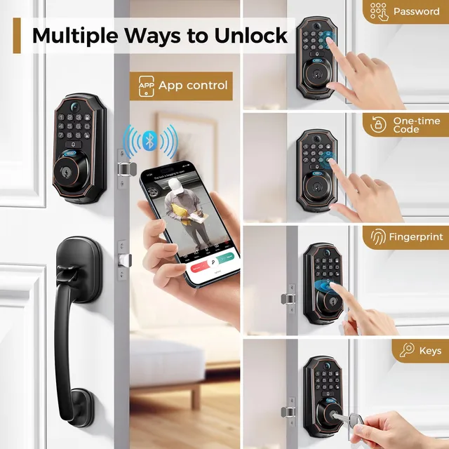 ARPHA Smart Lock D289H Set Smart WiFi Keyless Door Lock with Camera 5 in 1 Fingerprint Entry App-Controlled Auto-Lock System 3