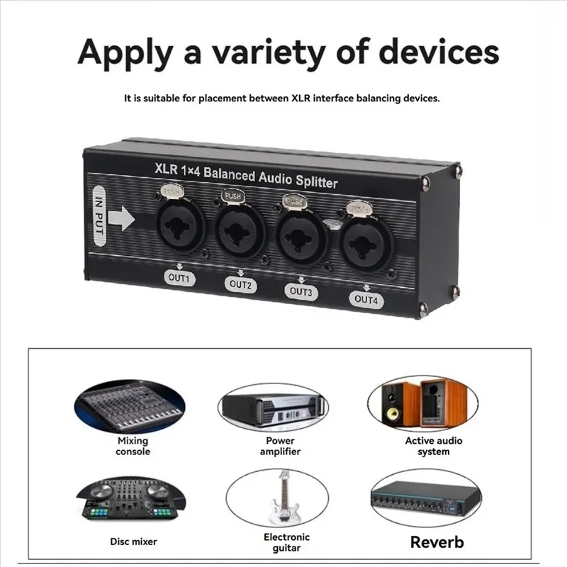 A32T-1X4 XLR 밸런스드 오디오 분배기 박스 6.5 XLR 1입력 4출력 4입력 1출력 양방향 신호 분배기