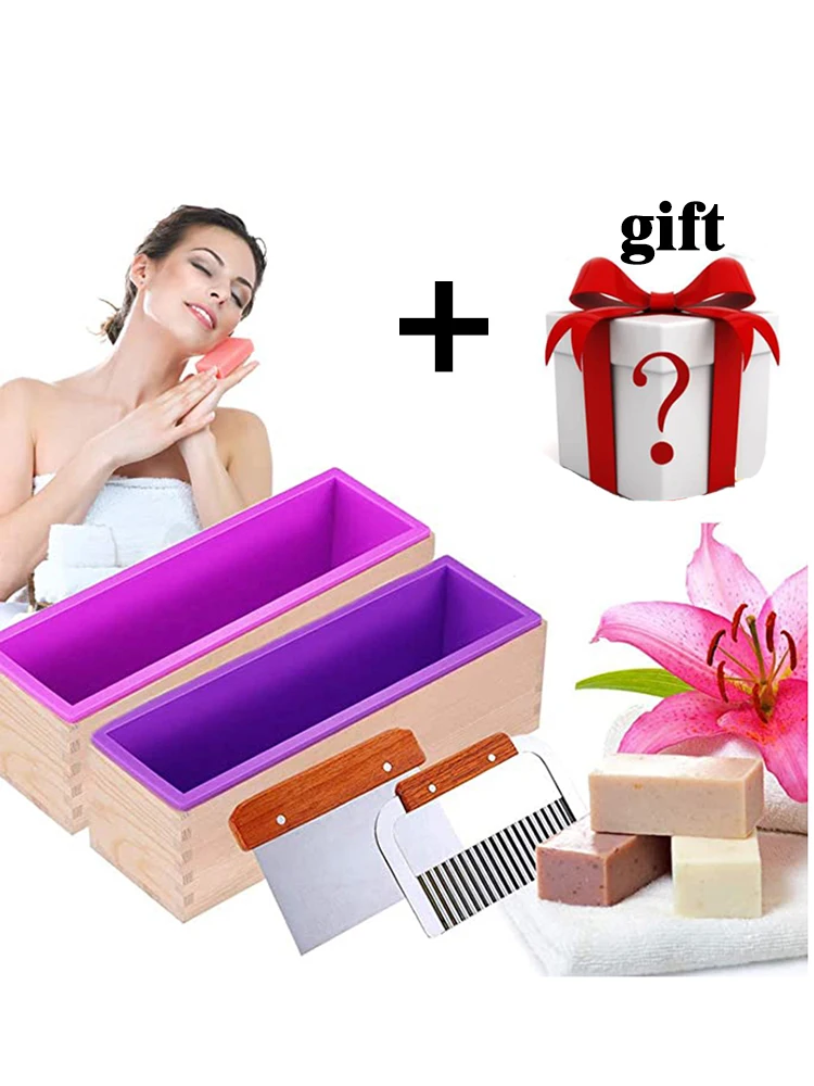 Silicone Soap Molds Kit Flexible Rectangular Loaf Comes With Wood Box Cutter DIY Tool For CP And MP Making Supplies images - 6
