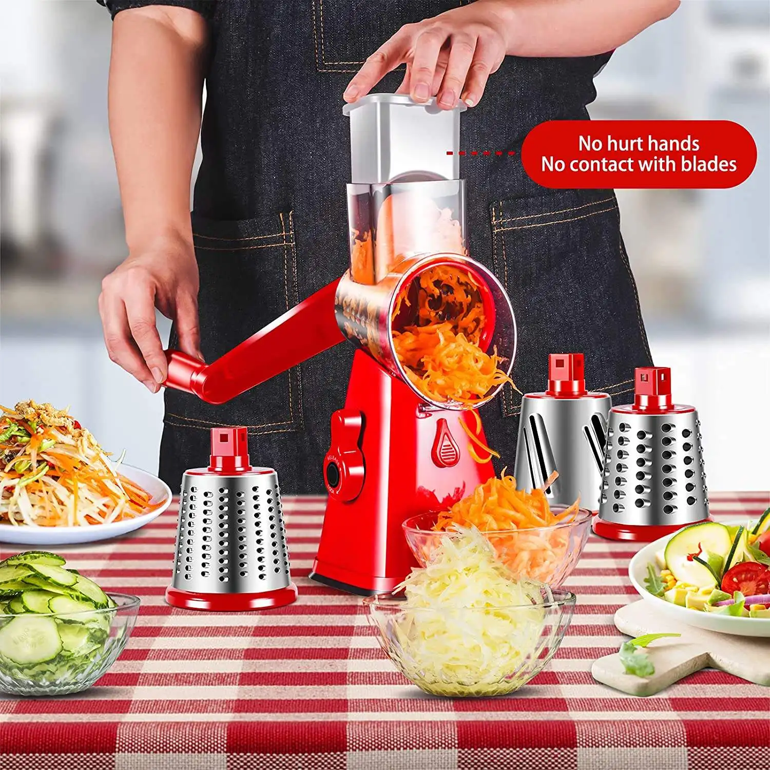 Multi-functional Vegetable Cutter Hand Drum Vegetable Cutter Slicer All-in-1 Stainless Steel Manual Hand Slicer Fruit Slicer Food Slicer Vegetable Shredder