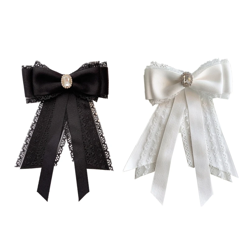 

Jk Tie Bows Tie Blouse Collar Pin Женские ленты Луки для броши со стразами