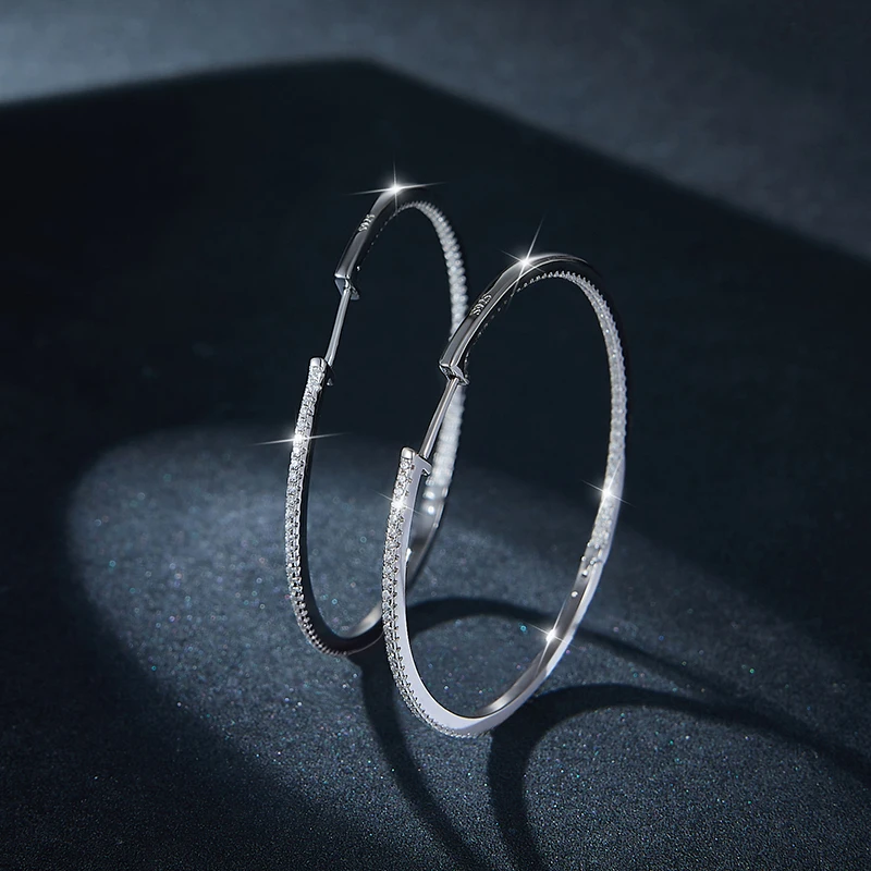 Follow Cloud 50mm Full Enternity Moissanite Hoop Earrings for Women 1.1mm Stone Sparkling Diamond Earing 925 Sterling Silver 5