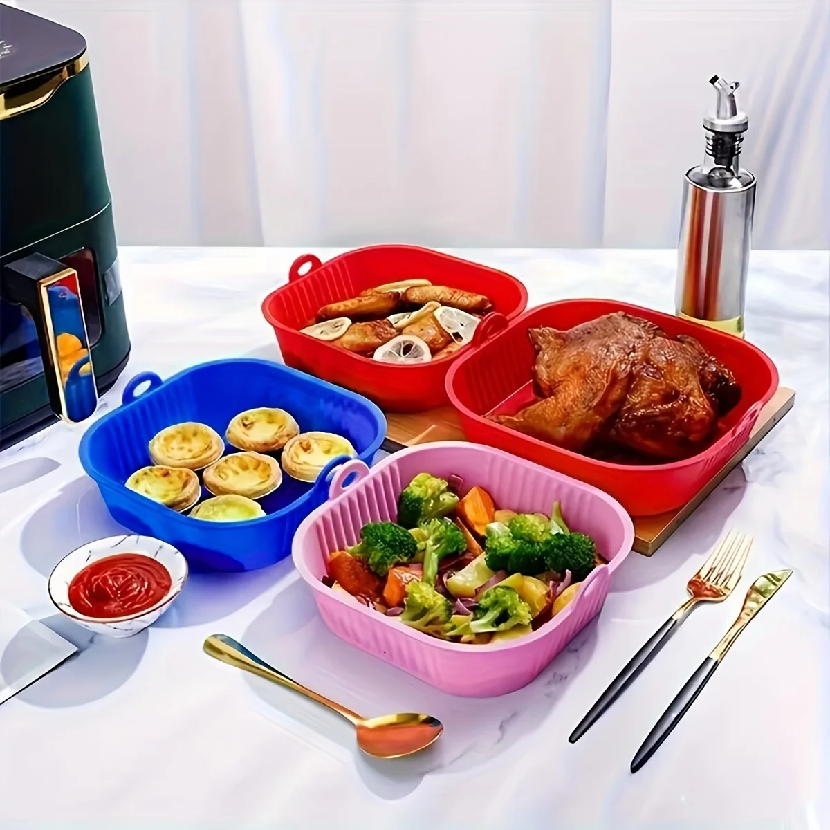Air Fryer Lined Pan, Reusable Baking Pan Oven Accessories