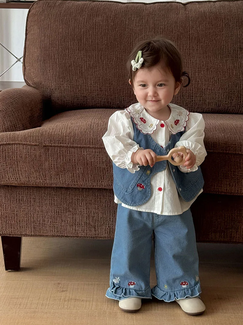 Cotton Embroidered Flower Girl Blouse for Kids