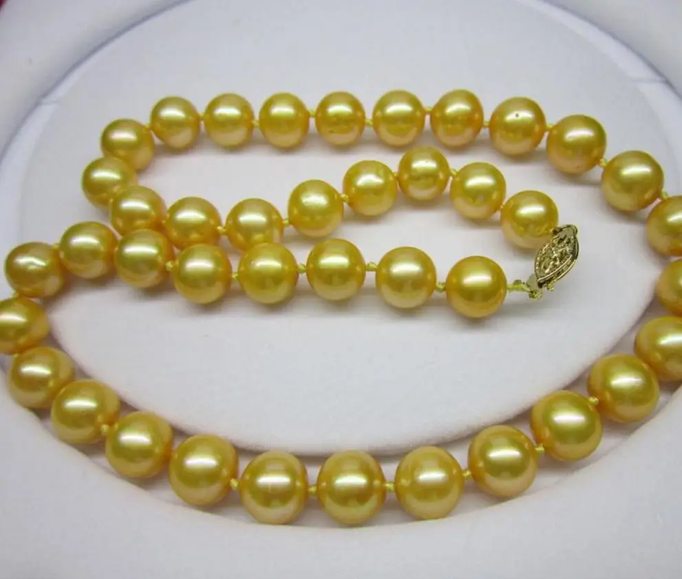 

10-11mm Genuine gold south sea pearl necklace yellow clasp