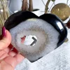 Black Agate Geode Heart Crystal - Natural Carved Palm Stone, Bohemian Home Decor, Love Pocket Gemstone for Crystal Collection 2