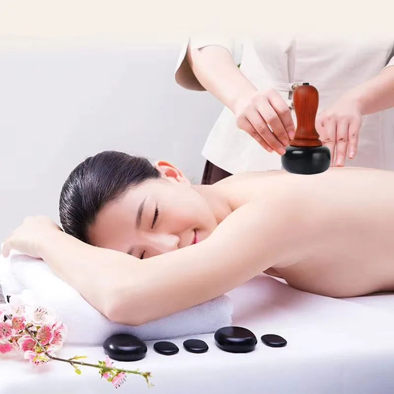 Natural Bianstone Hot Stone Electric Gua Sha Massager for Back Neck Face Muscle Relaxation Skin Lift Spa Massage Tool