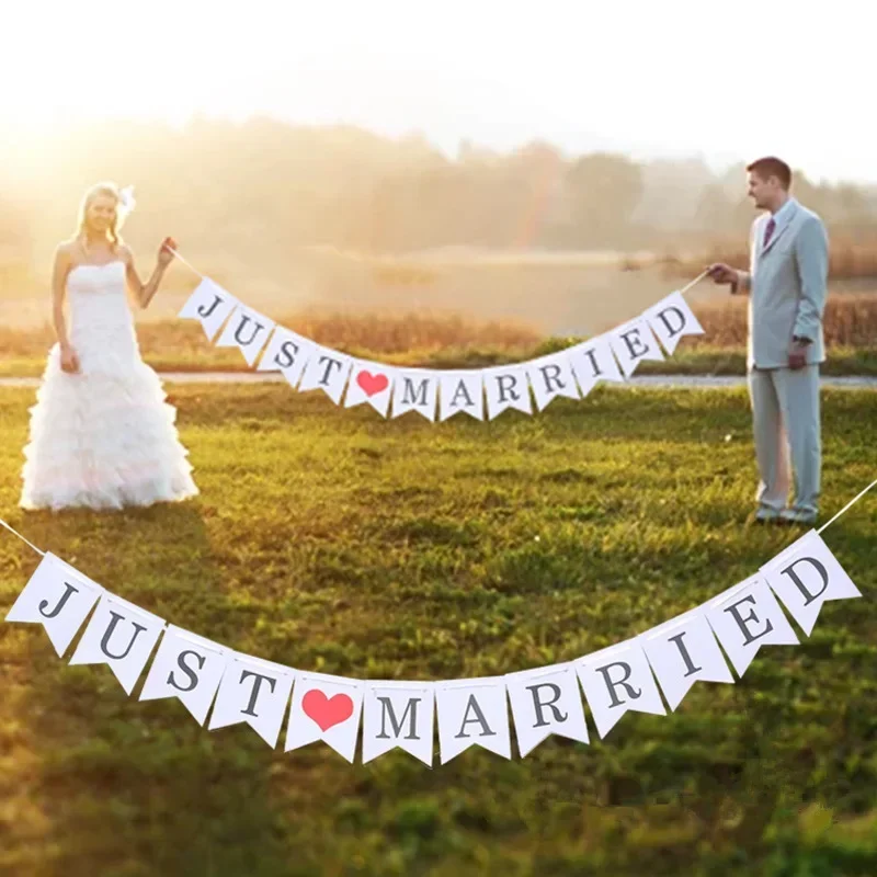 Just Married White Banner Rustic Garland Wedding Table Decoration Vintage Party Events Supplies Mr Mrs Car Wedding Decor party decorations birthday banner paper garland paper birthday banner jute triangular banner
