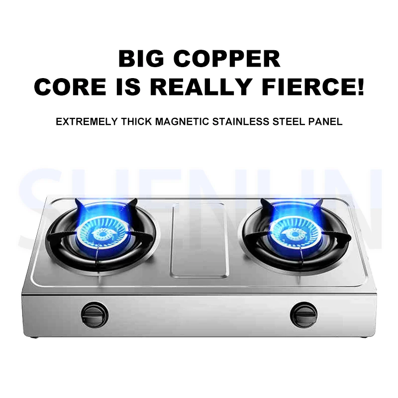 Desktop Gas Stove 2 Burner Stainless Steel Double Stove Household Strong Fire Liquefied Natural CocinasDe Gas Gas stove 2