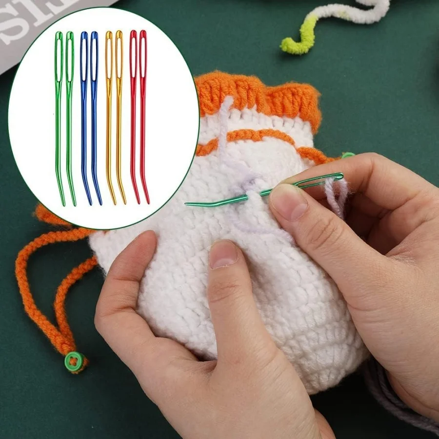 Crochet needles aluminum bent tip knitting needles DIY sewing big eye bent needle yarn weave tool with storage box