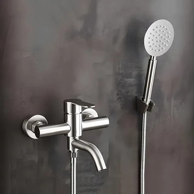ก๊อกน้ำฝักบัวสแตนเลสแบบติดผนัง 3 ทาง สำหรับอ่างอาบน้ำ พร้อมวาล์วผสมน้ำร้อนน้ำเย็น หัวฉีด และชุดฝักบัวสำหรับใช้ในบ้าน 4