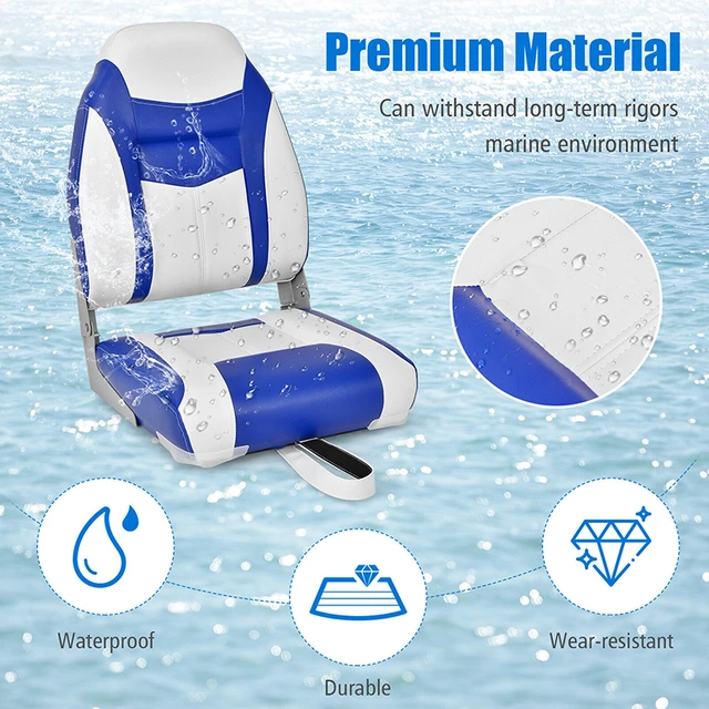 High Back Folding Boat Seats with Blue White Sponge Cushion and Flexible  Hinges Outdoor Yacht Chair Leisure Fishing Chairs - AliExpress