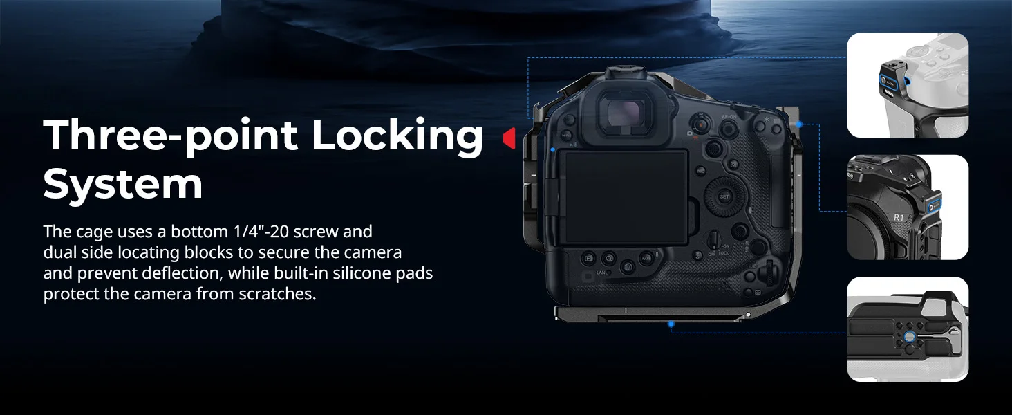 EOS R1 Cage for Canon EOS R1, w Detachable Cold Shoe Mount for DJI Gimbal Built-