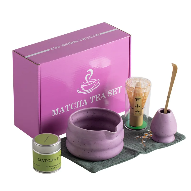 Complete Japanese Matcha Tea Set with Ceramic Bowl and Bamboo Whisk Chasen for Traditional Tea Ceremony Home Use
