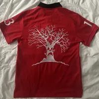 Polo rouge brodé Mound hanté Y2K t-shirt HipHop rétro tête de citrouille lettre brodée surdimensionné haut à manches courtes 2