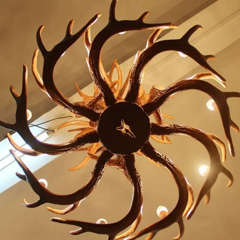 Retro Resin Antler Pendant Chandelier For Living Room 4 6 9 Arms Hanging Lamp Brown White E14 Deer Horn Lights House Decoration