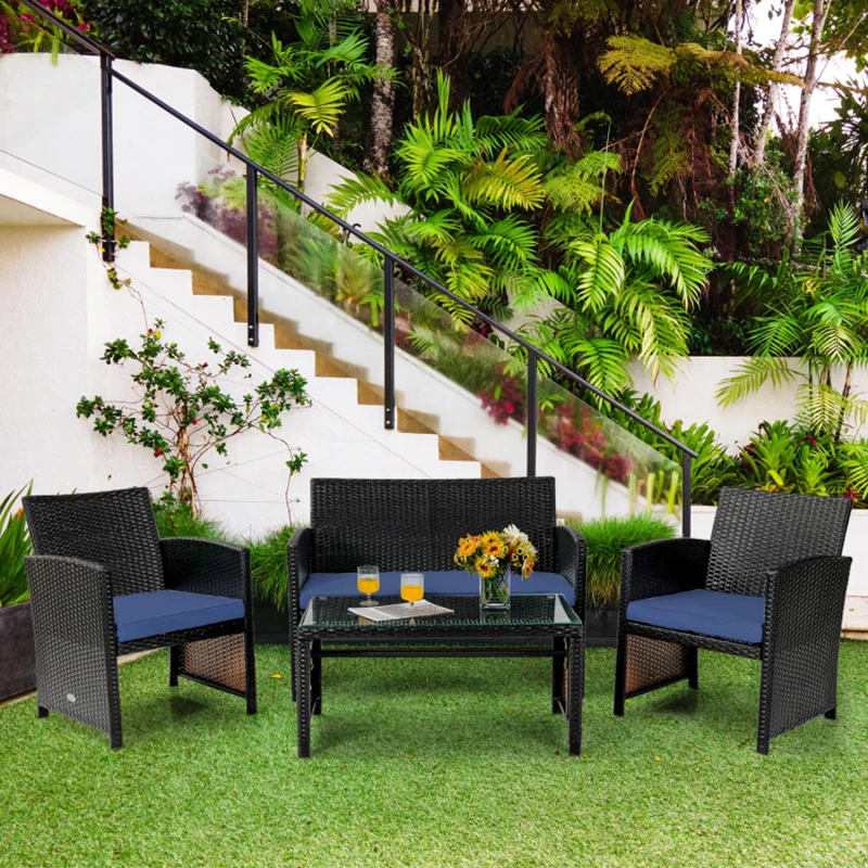 

4 Pieces Patio Rattan Cushioned Furniture Set Waterproof Outdoor Garden Sets